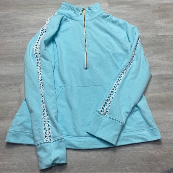 Lilly Pulitzer Skipper Solid Popover Light Blue 1/4 Zip Size Medium - Picture 3 of 11